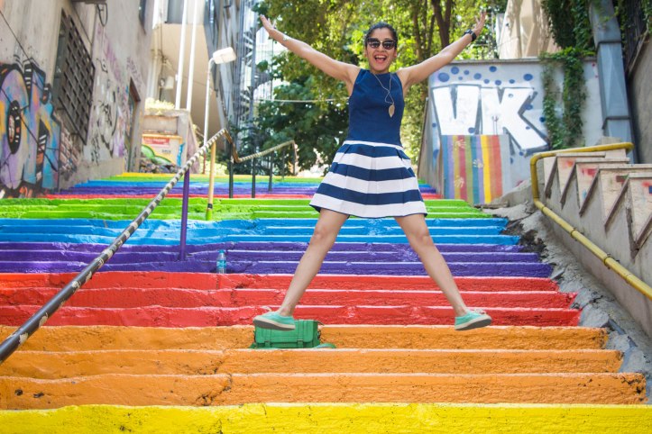 Jumping for joy! On Sheral Pereira : Green Satchel by Accessorize, Teal Boat Shoes by Vans, 
